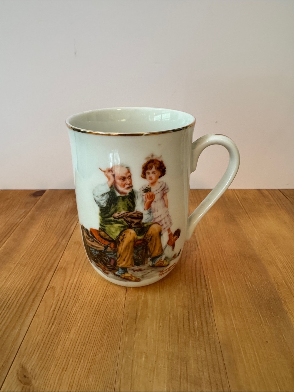 White Ceramic Mug with Vintage Illustration - White